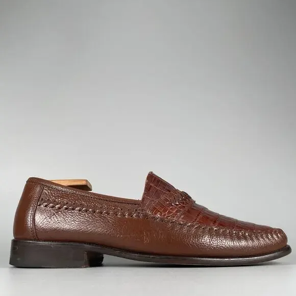 Florsheim Imperial Men’s 9 D Brown Caiman Alligator Leather Slip On Loafers EUC